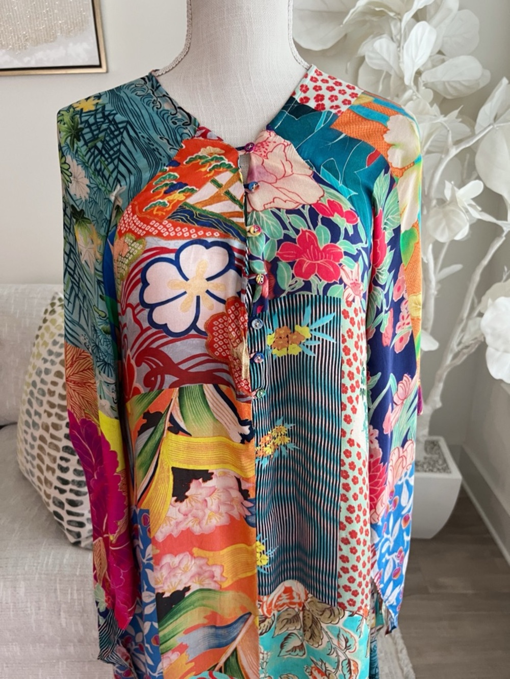 Johnny Was Gracie Multicolor Long Sleeve Printed Cover Up Dress Size Small - Picture 2 of 8